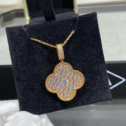 [BLUE TEARS]CLOVER 25MM LARGE PEDANT DIAMOND PAVED LONG NECKLACE