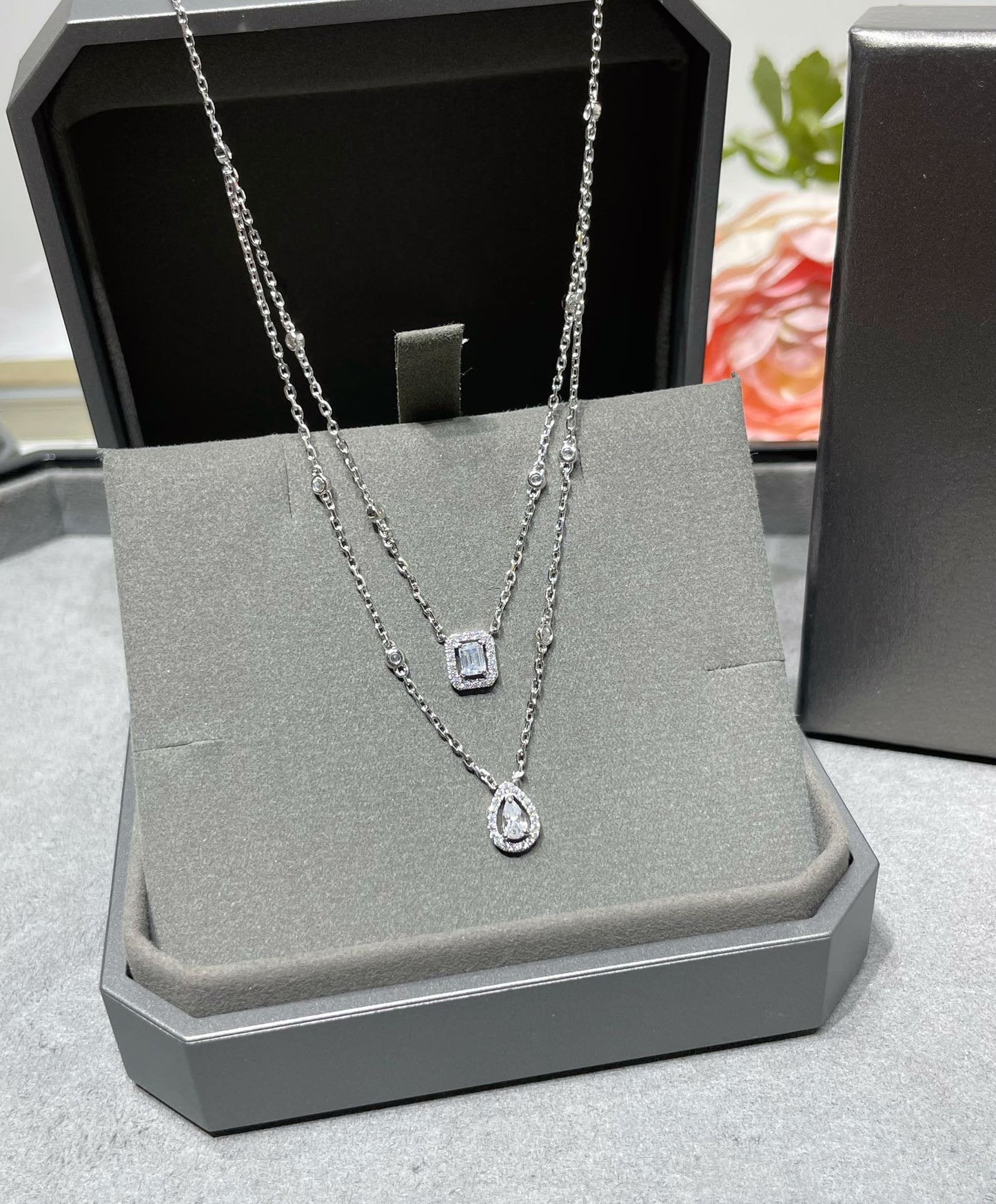 [Blue Tears Jewelry]MY TWIN 2 ROW DIAMOND NECKLACE