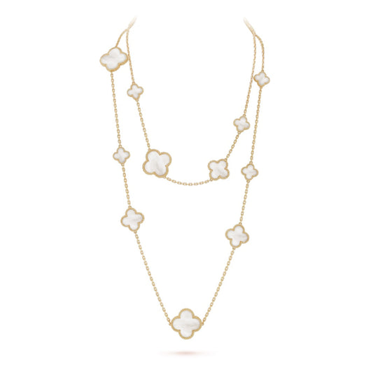 [BLUE TEARS]CLOVER 16 MOTIF WHITE MOP GOLD NECKLACE