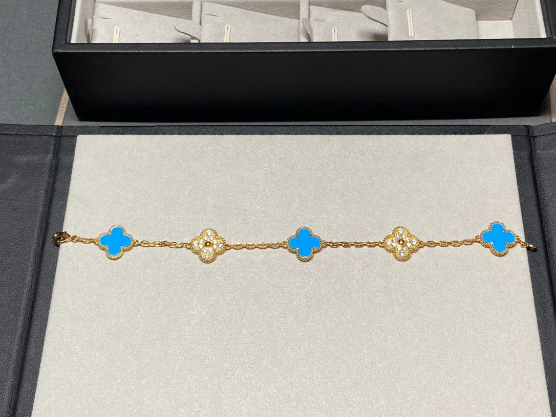 [BLUE TEARS] CLOVER 5 MOTIF BLUE AGATE BRACELET COLLECTION