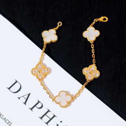 [BLUE TEARS]CLOVER BRACELET 5 MOTIF WHITE MOP DIAMOND