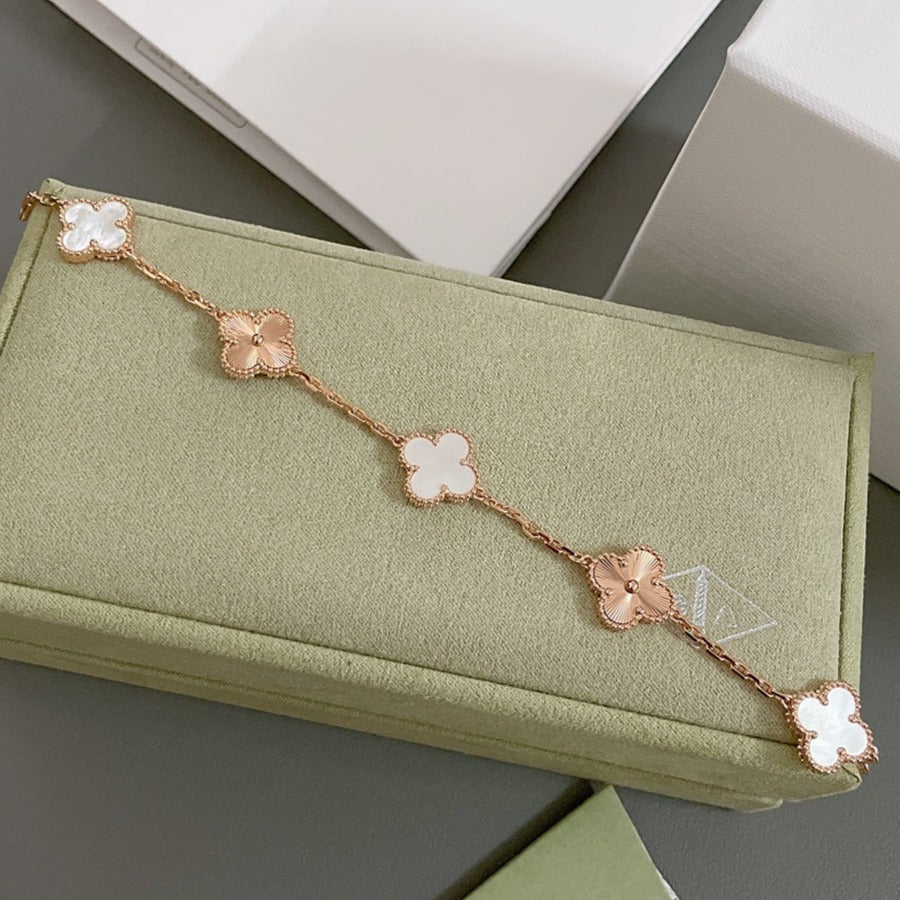 [BLUE TEARS]CLOVER BRACELET 5 MOTIF WHITE MOP PINK GOLD