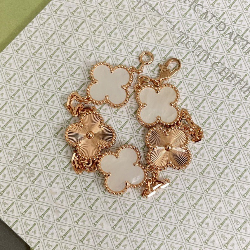 [BLUE TEARS]CLOVER BRACELET 5 MOTIF WHITE MOP PINK GOLD