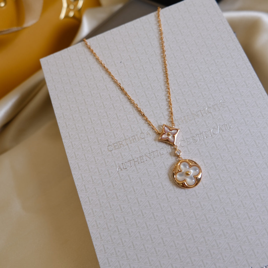 [BLUE TEARS]STAR AND SUN WHITE MOP 2 MOTIF PINK GOLD NECKLACE