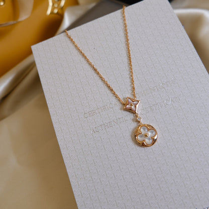 [BLUE TEARS]STAR AND SUN WHITE MOP 2 MOTIF PINK GOLD NECKLACE