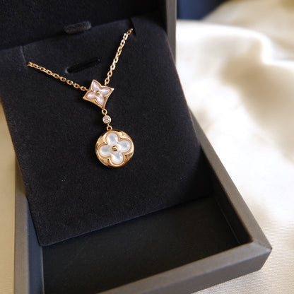 [BLUE TEARS]STAR AND SUN WHITE MOP 2 MOTIF PINK GOLD NECKLACE
