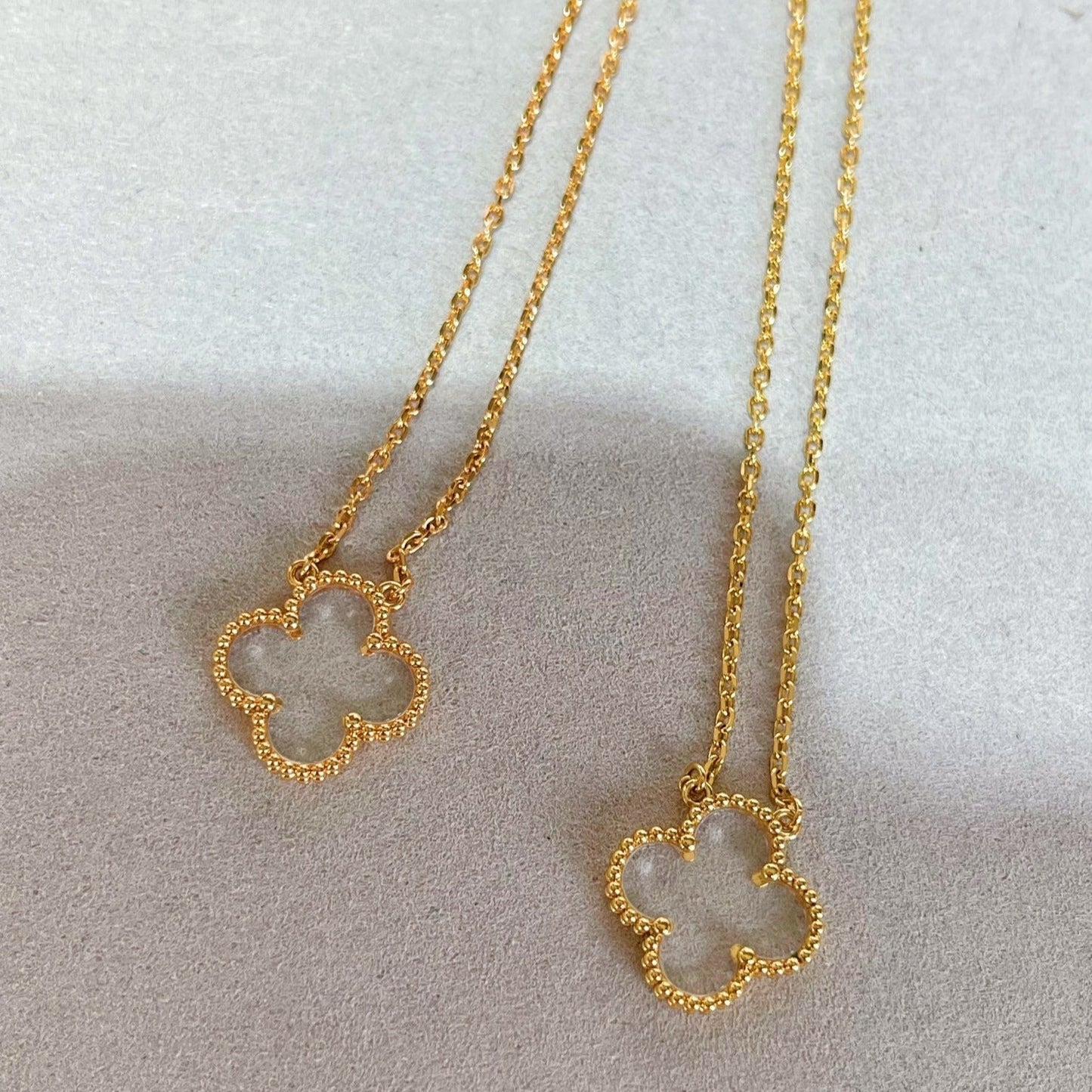 [BLUE TEARS]CLOVER ROCK CRYSTAL ROSE GOLD NECKLACE