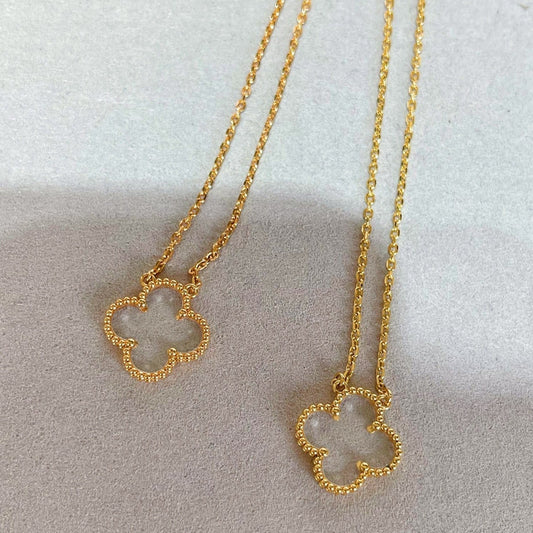 [BLUE TEARS]CLOVER ROCK CRYSTAL ROSE GOLD NECKLACE