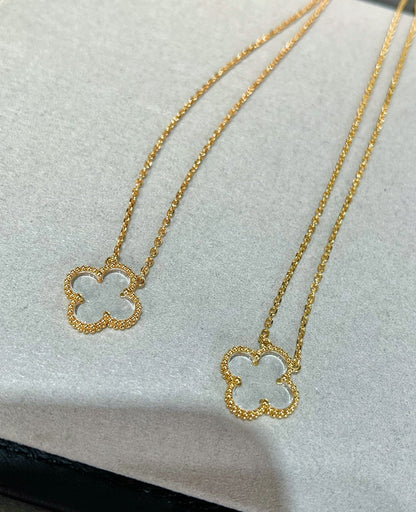 [BLUE TEARS]CLOVER ROCK CRYSTAL ROSE GOLD NECKLACE