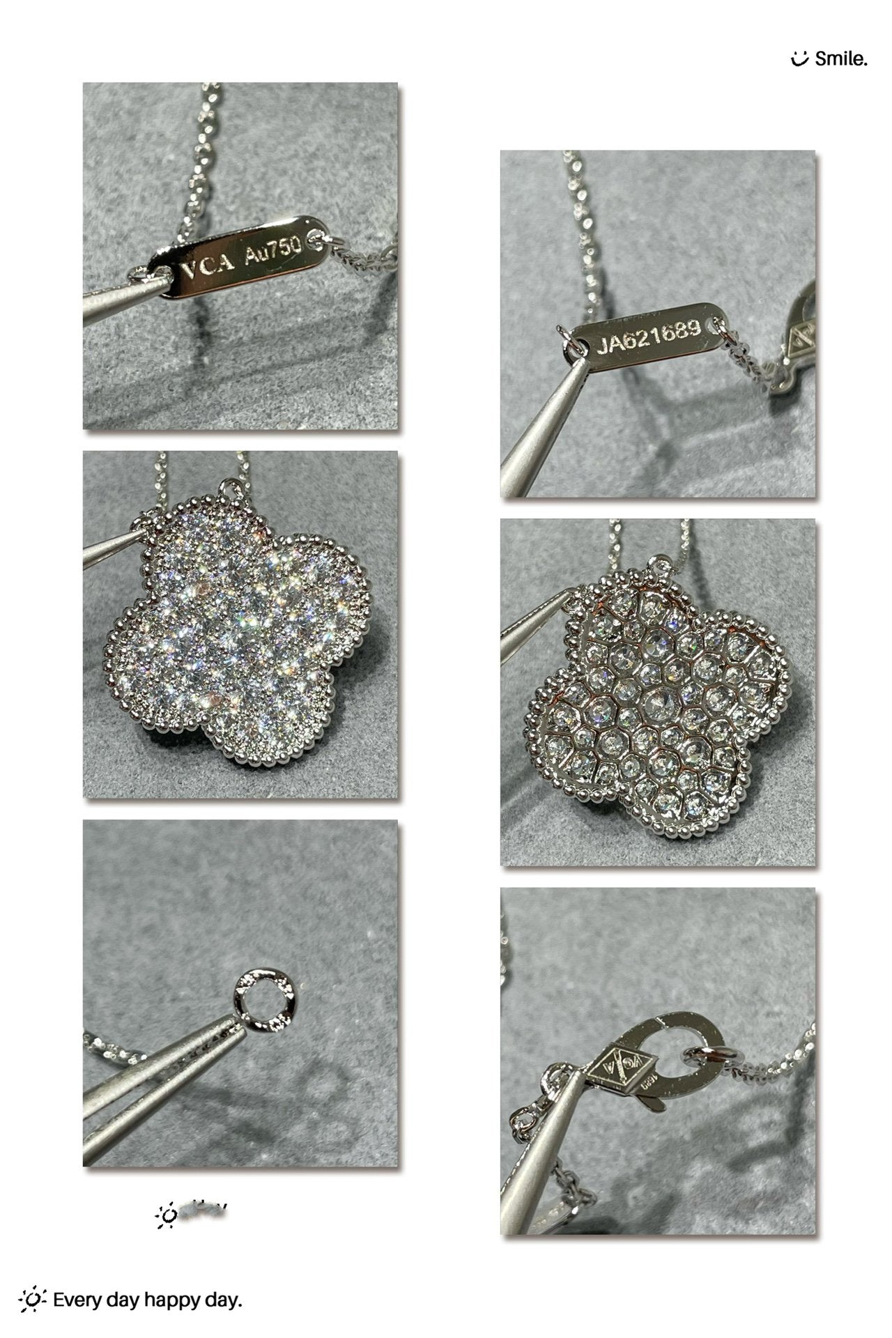 [BLUE TEARS]CLOVER 25MM LARGE PENDANT DIAMOND PAVED SILVER NECKLACE