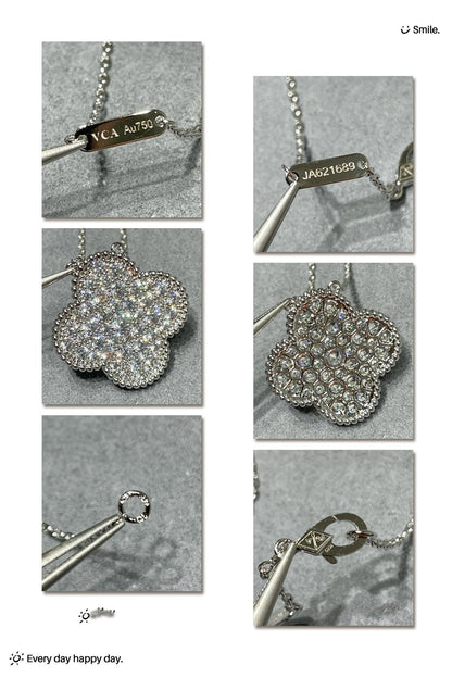 [BLUE TEARS]CLOVER 25MM LARGE PENDANT DIAMOND PAVED SILVER NECKLACE
