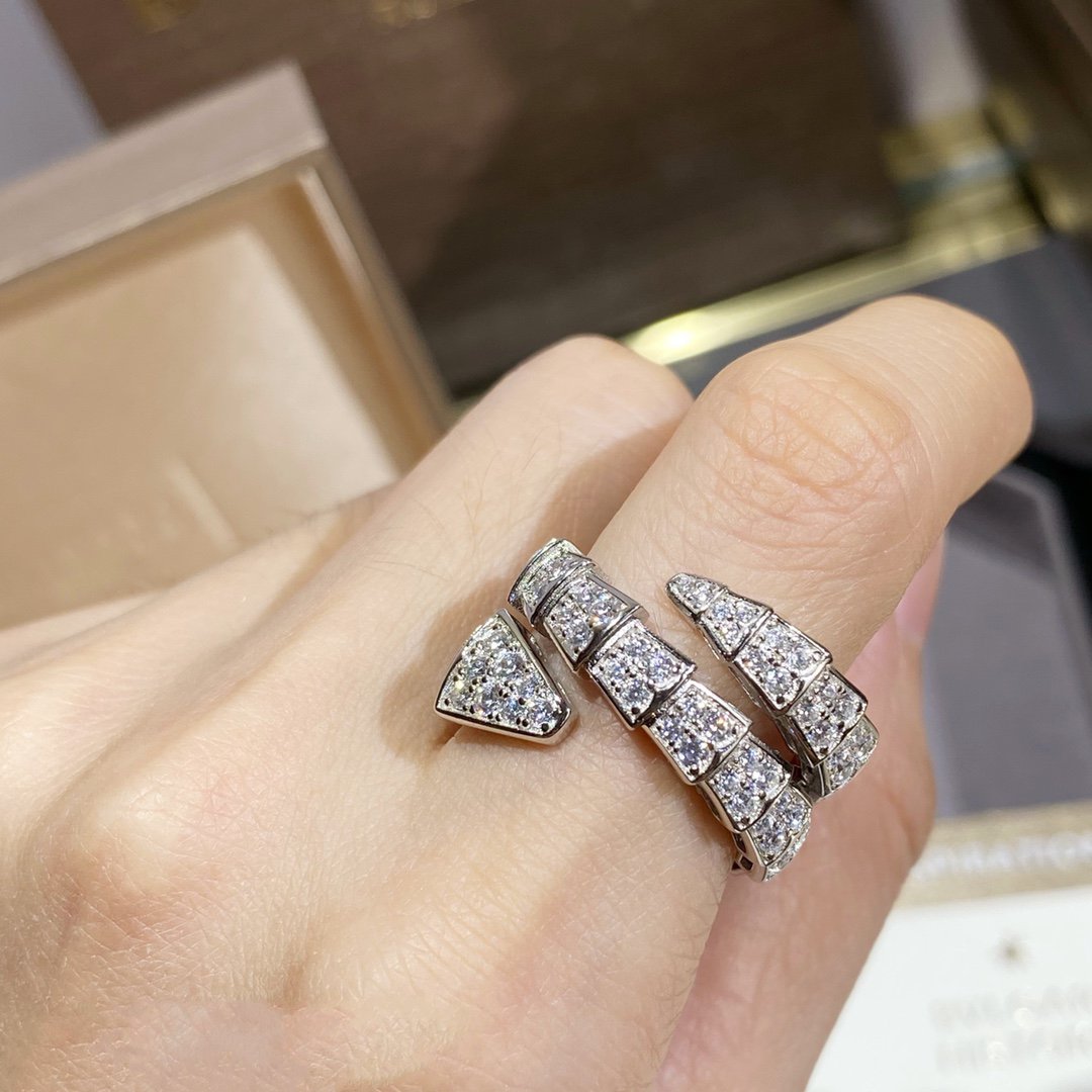 [BLUE TEARS]SERPENTI DOUBLE RING SILVER DIAMOND PAVED