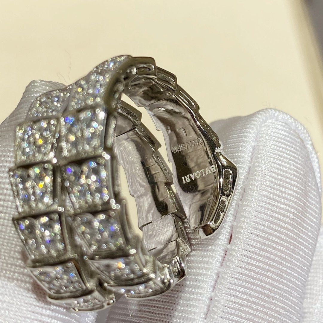 [BLUE TEARS]SERPENTI DOUBLE RING SILVER DIAMOND PAVED