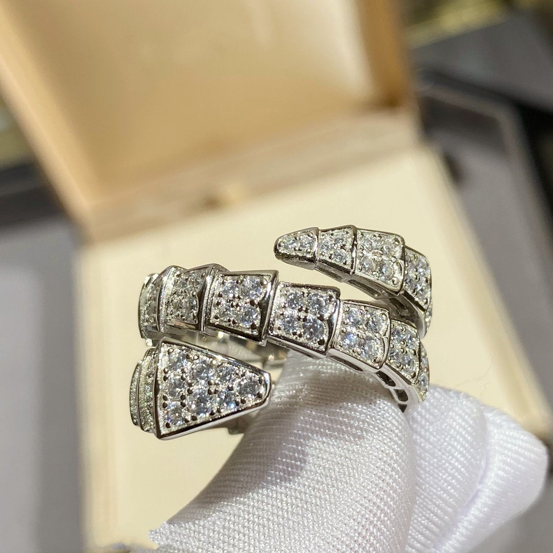 [BLUE TEARS]SERPENTI DOUBLE RING SILVER DIAMOND PAVED