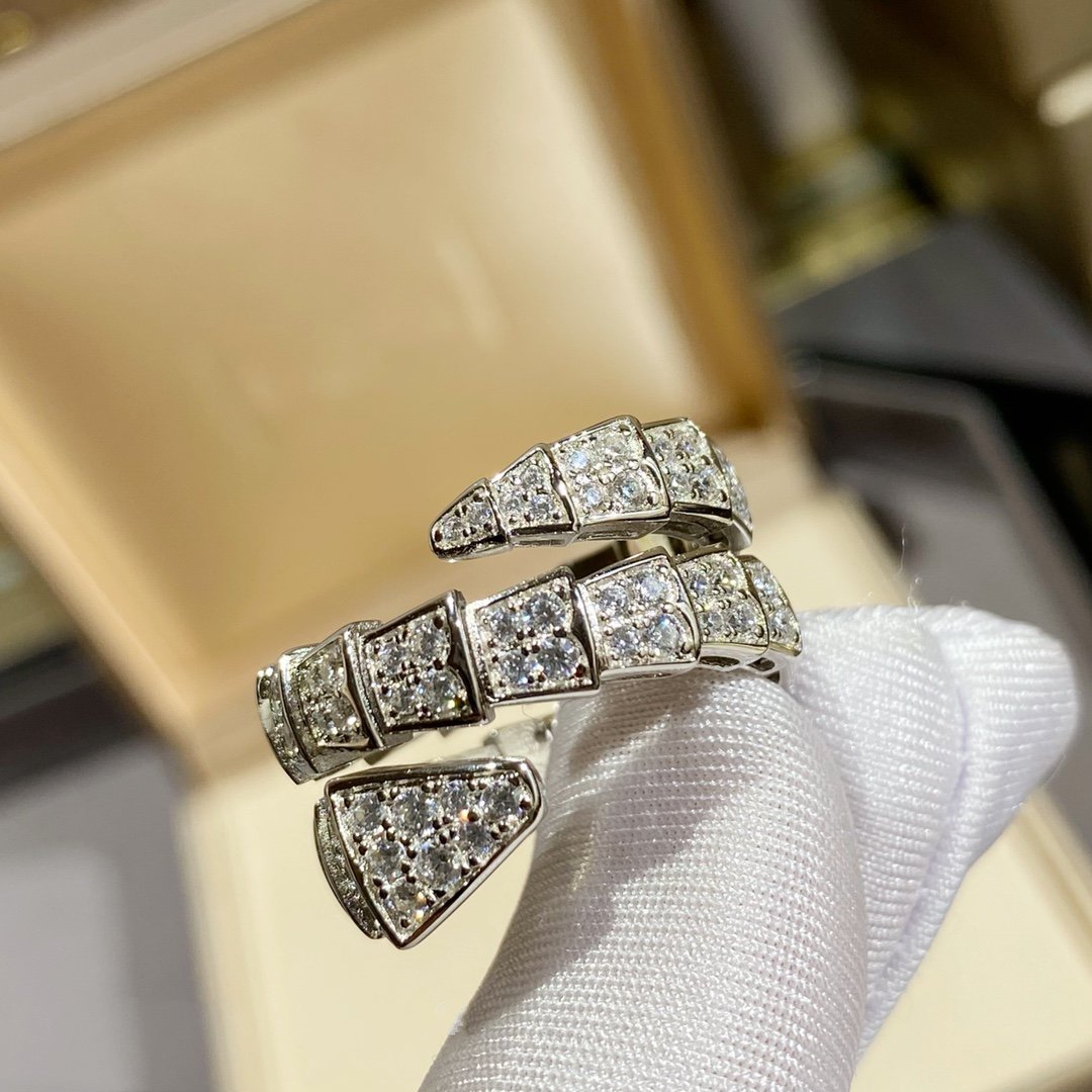 [BLUE TEARS]SERPENTI DOUBLE RING SILVER DIAMOND PAVED