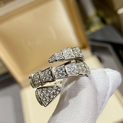 [BLUE TEARS]SERPENTI DOUBLE RING SILVER DIAMOND PAVED