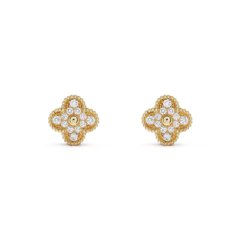 [BLUE TEARS]CLOVER MEDIUM 1 MOTIFS FUll DIAMOND EARRINGS