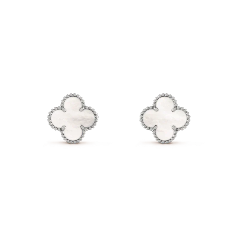 [BLUE TEARS]CLOVER MEDIUM 1 MOTIFS  WHITE MOP EARRINGS SILVER