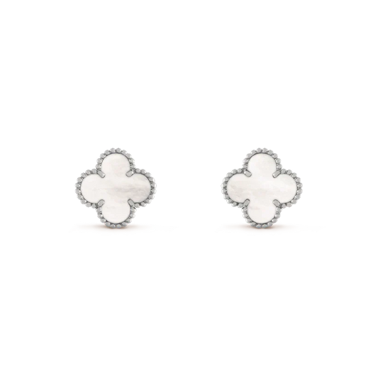 [BLUE TEARS]CLOVER MEDIUM 1 MOTIFS  WHITE MOP EARRINGS SILVER