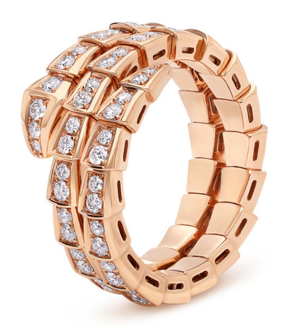 [BLUE TEARS]SERPENTI RING PINK GOLD DIAMOND DOUBLE ROW