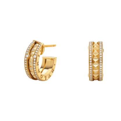 [BLUE TEARS]ZERO 1 ROCK GOLD EARRINGS WITH STUDDED SPIRAL AND PAVED DIAMONDS