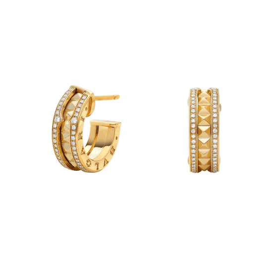 [BLUE TEARS]ZERO 1 ROCK GOLD EARRINGS WITH STUDDED SPIRAL AND PAVED DIAMONDS