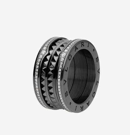 [BLUE TEARS]ZERO 1 ROCK FOUR-BAND BLACK CERAMIC WITH STUDDED SPIRAL AND PAVED DIAMONDS RING
