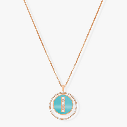 [Blue Tears Jewelry]LUCKY MOVE 3 DIAMONDS TURQUOISE PINK GOLD DIAMOND NECKLACE