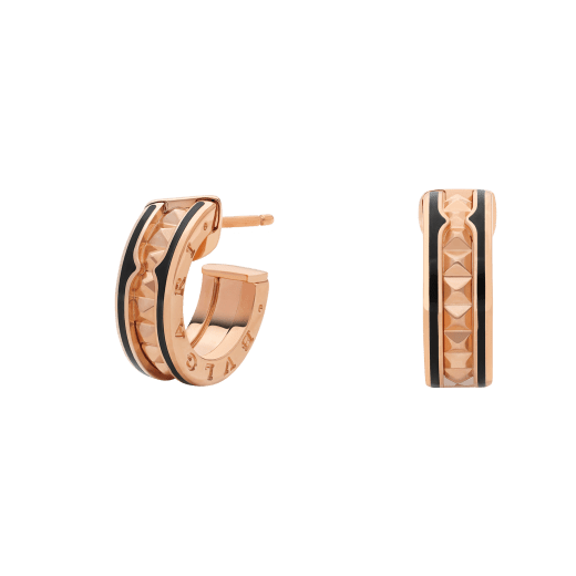 [BLUE TEARS]ZERO 1 ROCK PINK GOLD EARRINGS WITH STUDDED SPIRAL AND BLACK CERAMIC