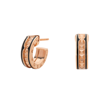 [BLUE TEARS]ZERO 1 ROCK PINK GOLD EARRINGS WITH STUDDED SPIRAL AND BLACK CERAMIC