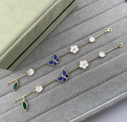 [BLUE TEARS]LUCKY SPRING GOLD BLUESTONE WHITE MOTHER-OF-PEARL BRACELET