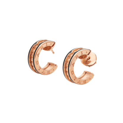 [BLUE TEARS]ZERO 1 ROCK PINK GOLD EARRINGS WITH STUDDED SPIRAL AND BLACK CERAMIC