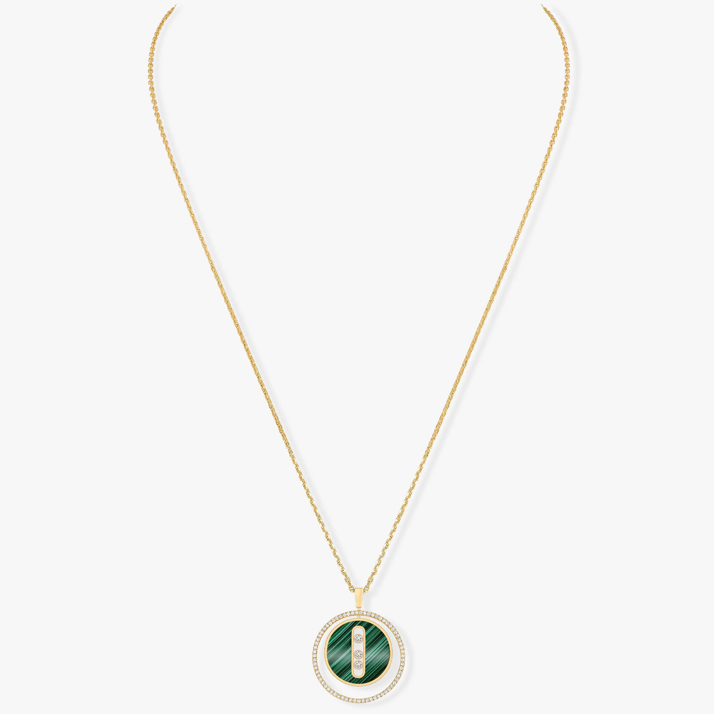 [Blue Tears Jewelry]LUCKY MOVE 3 DIAMOND MALACHITE GOLD DIAMOND NECKLACE