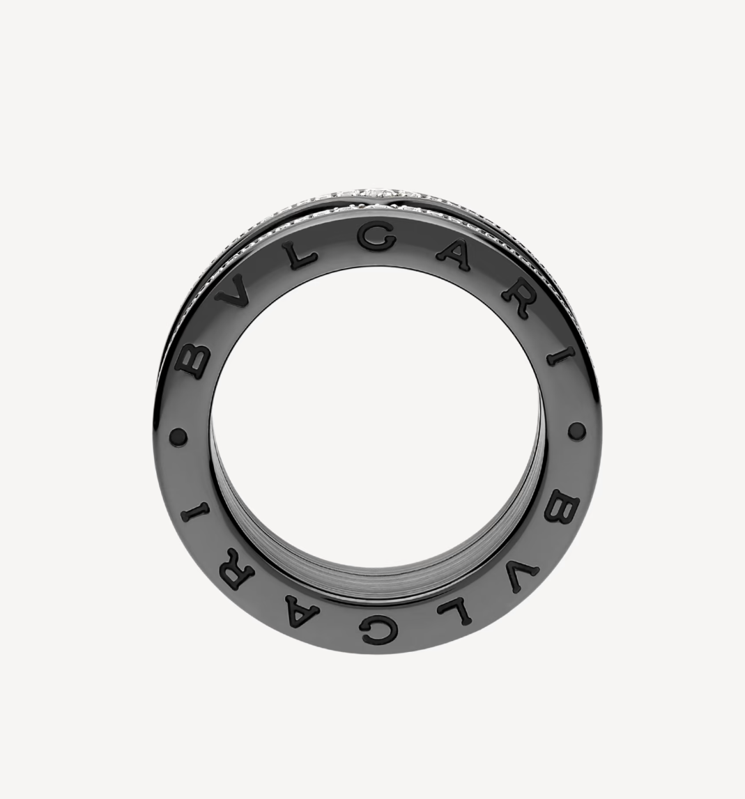 [BLUE TEARS]ZERO 1 ROCK FOUR-BAND BLACK CERAMIC WITH STUDDED SPIRAL AND PAVED DIAMONDS RING