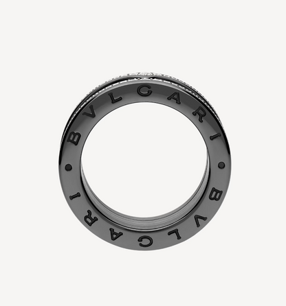 [BLUE TEARS]ZERO 1 ROCK FOUR-BAND BLACK CERAMIC WITH STUDDED SPIRAL AND PAVED DIAMONDS RING