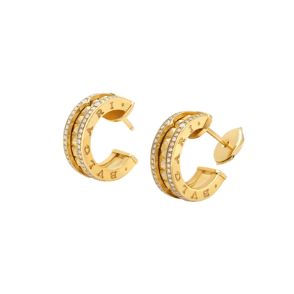 [BLUE TEARS]ZERO 1 ROCK GOLD EARRINGS WITH STUDDED SPIRAL AND PAVED DIAMONDS