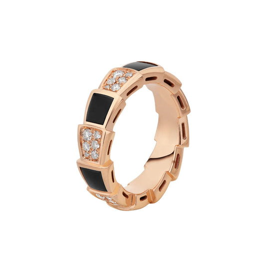 [BLUE TEARS]SERPENTI RING PINK GOLD BLACK MOP DIAMOND PAVED 4MM