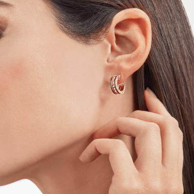 [BLUE TEARS]ZERO 1 ROCK PINK GOLD EARRINGS WITH STUDDED SPIRAL AND BLACK CERAMIC
