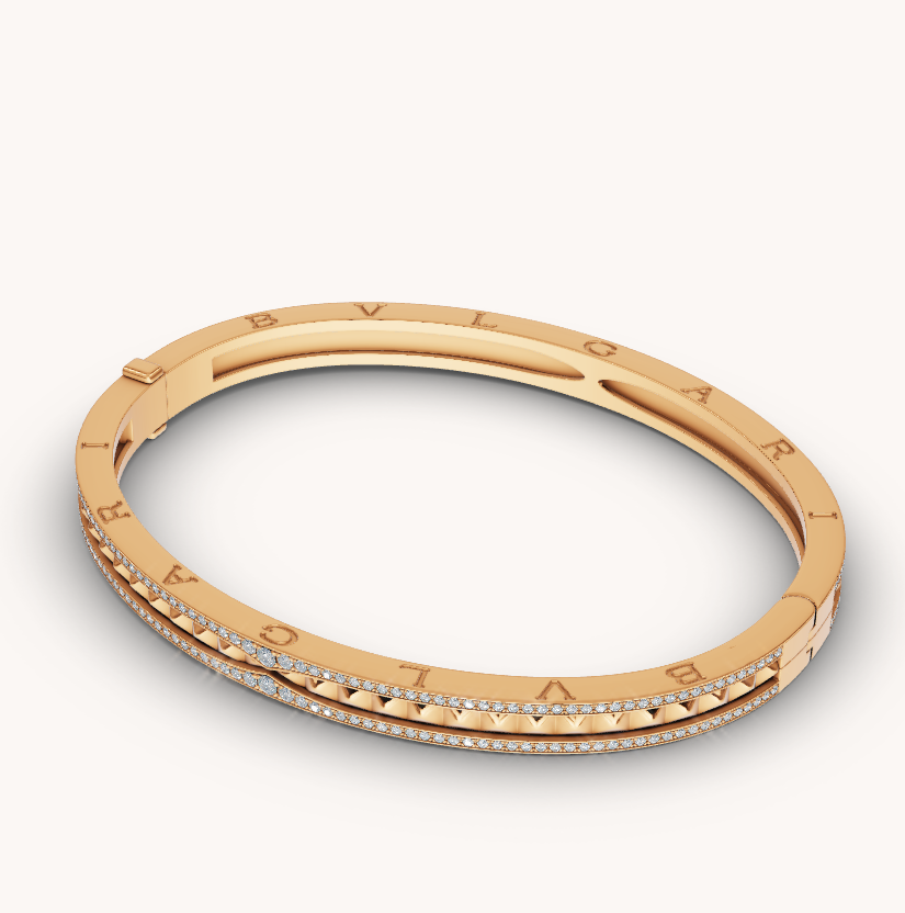 [BLUE TEARS]ZERO 1 SPIRAL AND PAVED DIAMOND GOLD BRACELET