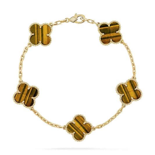 [BLUE TEARS]CLOVER  5 MOTIFS TIGER EYE BRACELET