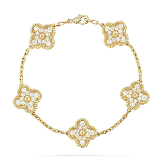 [BLUE TEARS]CLOVER 5 MOTIFS  FULL DIAMOND BRACELET