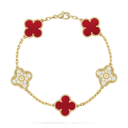 [BLUE TEARS]CLOVER 5 MOTIFS CARNELIAN DIAMOND BRACELET