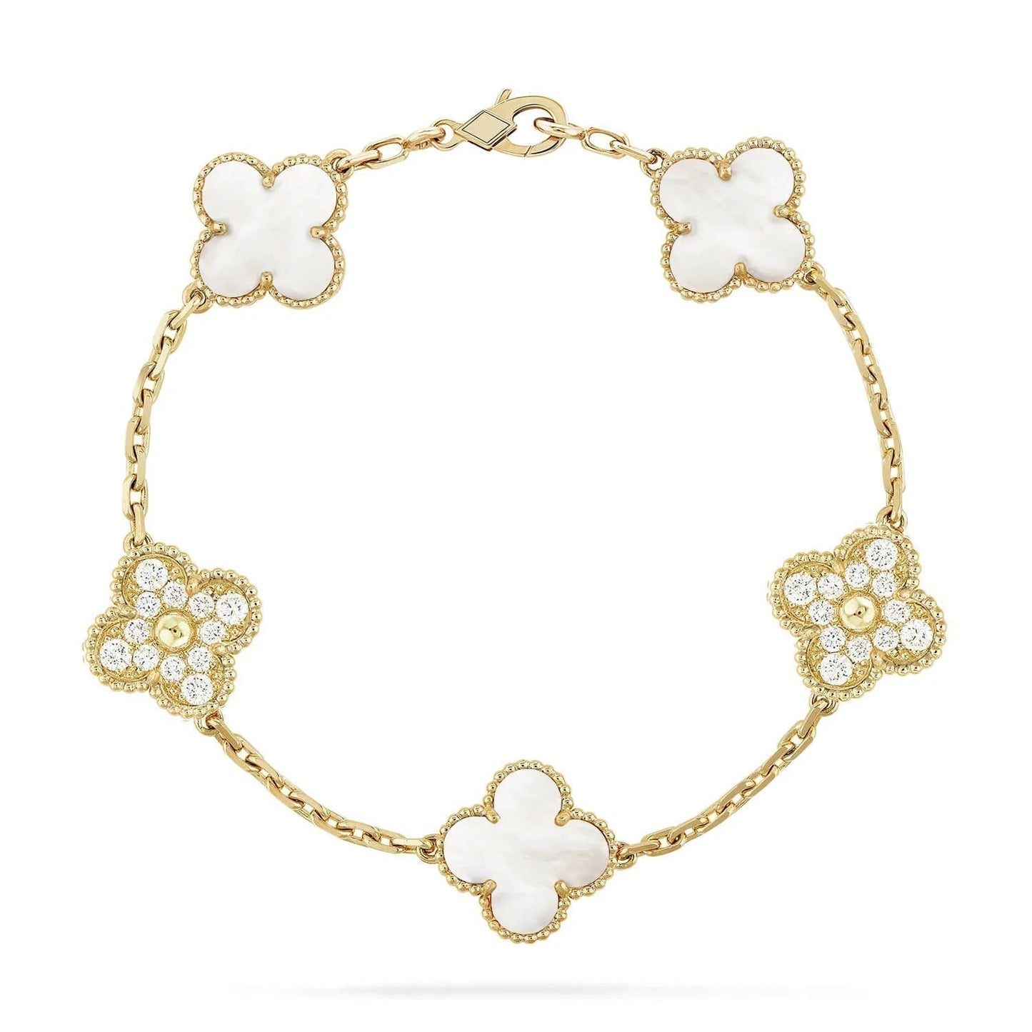 [BLUE TEARS]CLOVER BRACELET 5 MOTIF WHITE MOP DIAMOND