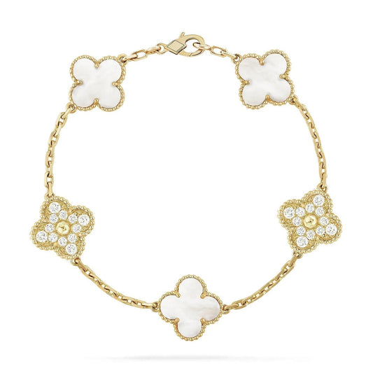 [BLUE TEARS]CLOVER BRACELET 5 MOTIF WHITE MOP DIAMOND