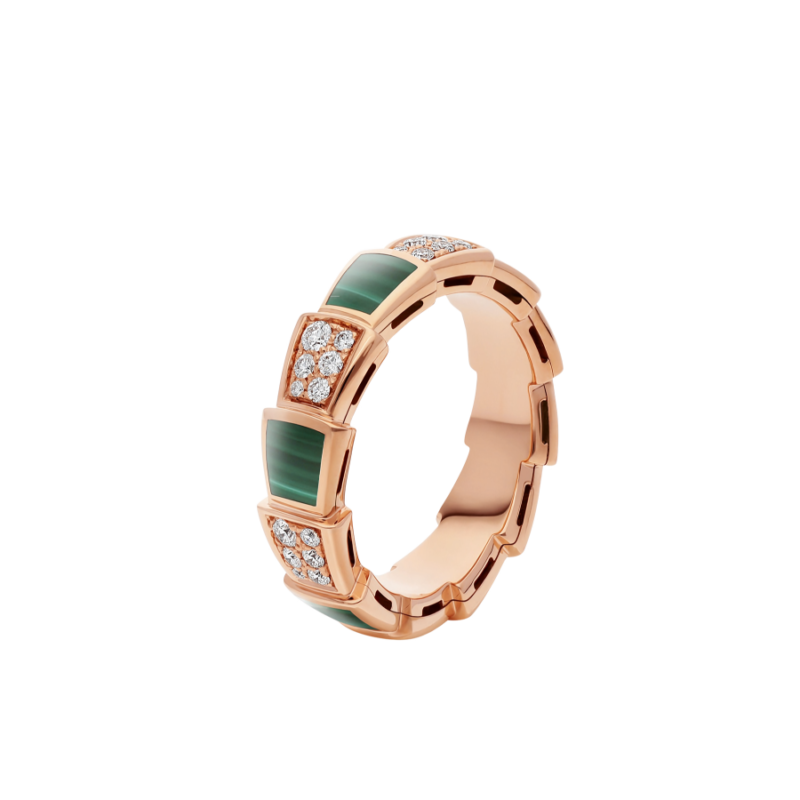 [BLUE TEARS]SERPENTI RING PINK GOLD MALACHITE DIAMOND PAVED 4MM