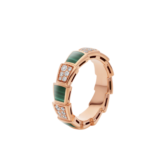 [BLUE TEARS]SERPENTI RING PINK GOLD MALACHITE DIAMOND PAVED 4MM