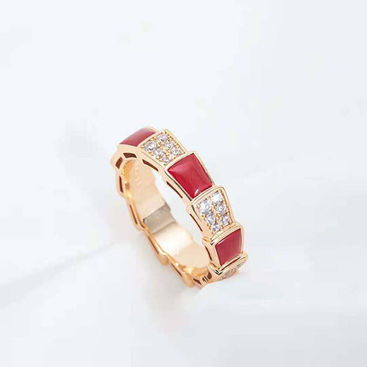 [BLUE TEARS]SERPENTI RING PINK GOLD CARNELIAN DIAMOND PAVED 4MM