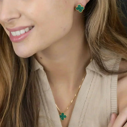 [BLUE TEARS]CLOVER MINI 9.5MM MALACHITE  EARRINGS