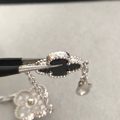 [BLUE TEARS]CLOVER 5 MOTIF ONYXS DIAMOND BRACELET SILVER