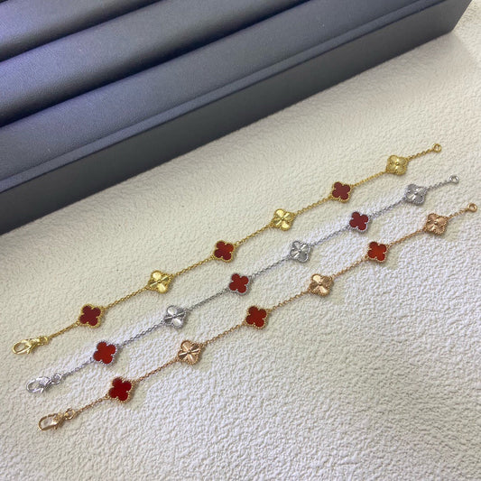 [BLUE TEARS]CLOVER 6 MOTIF RED AGATE LASER BRACELET